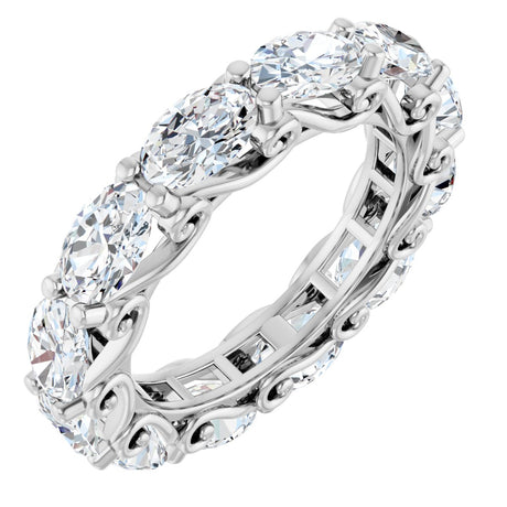 14K Gold Oval Lab-Grown Diamond Sculptural Eternity Band - 6x4mm Stones - White Gold
