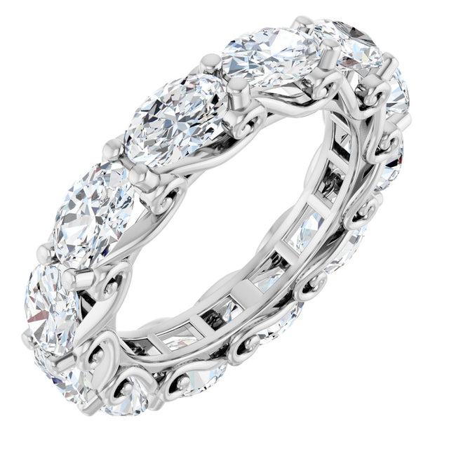 14K Gold Oval Lab-Grown Diamond Sculptural Eternity Band - 6x4mm Stones - White Gold