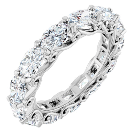 14K Gold Oval Lab-Grown Diamond Sculptural Eternity Band - 6x4mm Stones - White Gold