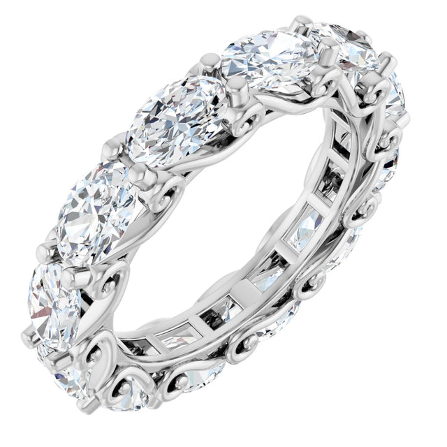 Platinum Oval Natural Diamond Sculptural Eternity Band - 6x4mm Stones