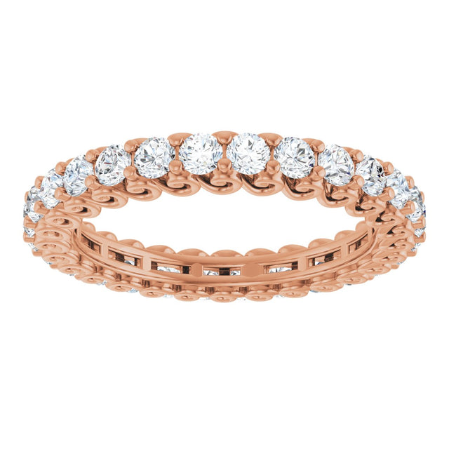14K Gold Round Natural Diamond Sculptural Eternity Band - 2mm Stones - Rose Gold - view 3