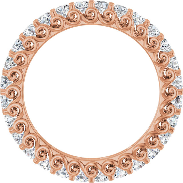 14K Gold Round Natural Diamond Sculptural Eternity Band - 2mm Stones - Rose Gold - view 2