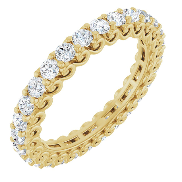 14K Gold Round Natural Diamond Sculptural Eternity Band - 2mm Stones - Yellow Gold