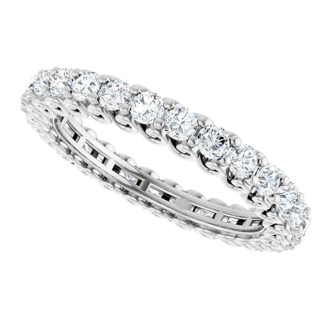 14K Gold Round Natural Diamond Sculptural Eternity Band - 2mm Stones - White Gold - view 5