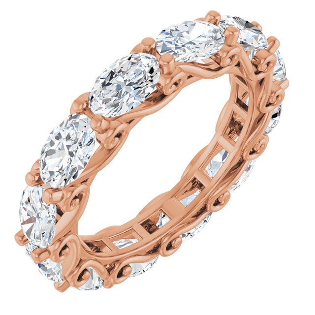 14K Gold Oval Natural Diamond Sculptural Eternity Band - 6x4mm Stones - Rose Gold
