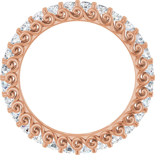 14K Gold Round Natural Diamond Sculptural Eternity Band - 2mm Stones - Rose Gold - view 2