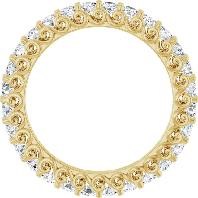 14K Gold Round Natural Diamond Sculptural Eternity Band - 2mm Stones - Yellow Gold - view 2