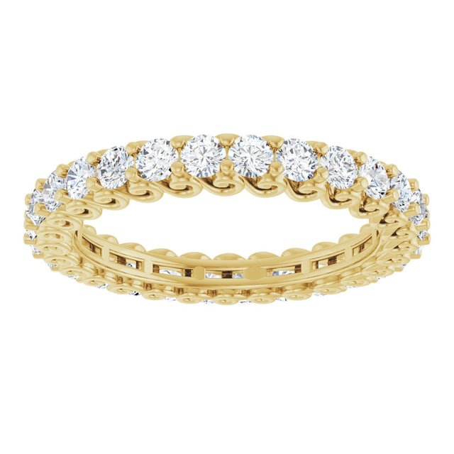 14K Gold Round Natural Diamond Sculptural Eternity Band - 2mm Stones - Yellow Gold - view 3