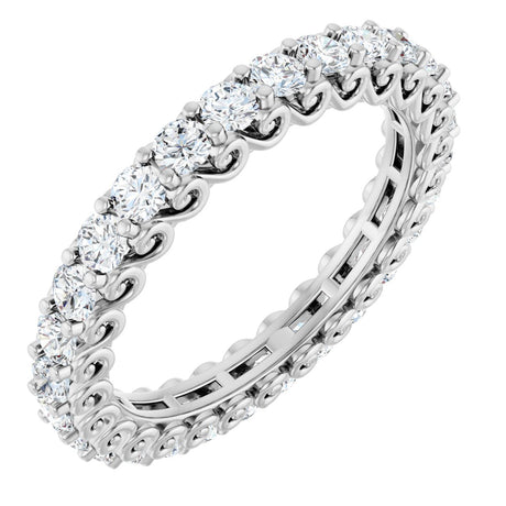 14K Gold Round Natural Diamond Sculptural Eternity Band - 2mm Stones - White Gold