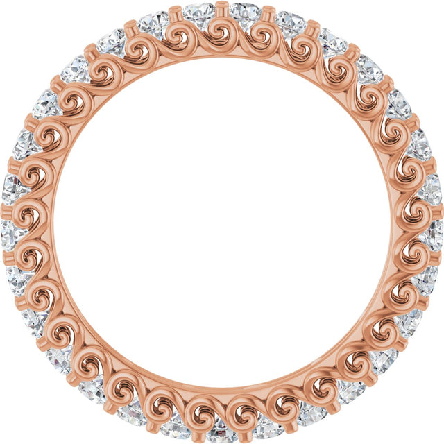 14K Gold Round Natural Diamond Sculptural Eternity Band - 2mm Stones - Rose Gold - view 2