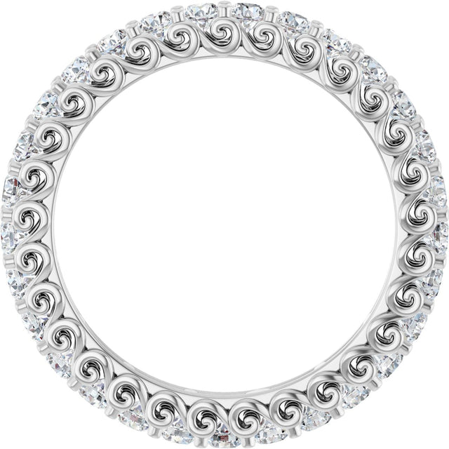 14K Gold Round Natural Diamond Sculptural Eternity Band - 2mm Stones - White Gold - view 2