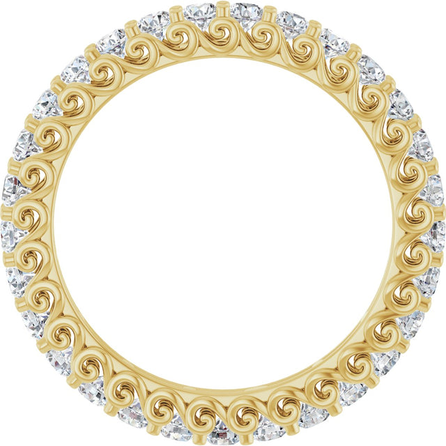 14K Gold Round Natural Diamond Sculptural Eternity Band - 2mm Stones - Yellow Gold - view 2