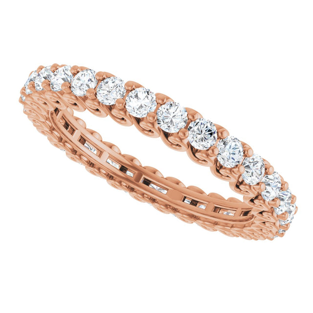 14K Gold Round Natural Diamond Sculptural Eternity Band - 2mm Stones - Rose Gold - view 5