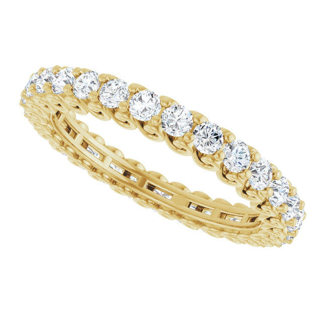 14K Gold Round Natural Diamond Sculptural Eternity Band - 2mm Stones - Yellow Gold - view 5