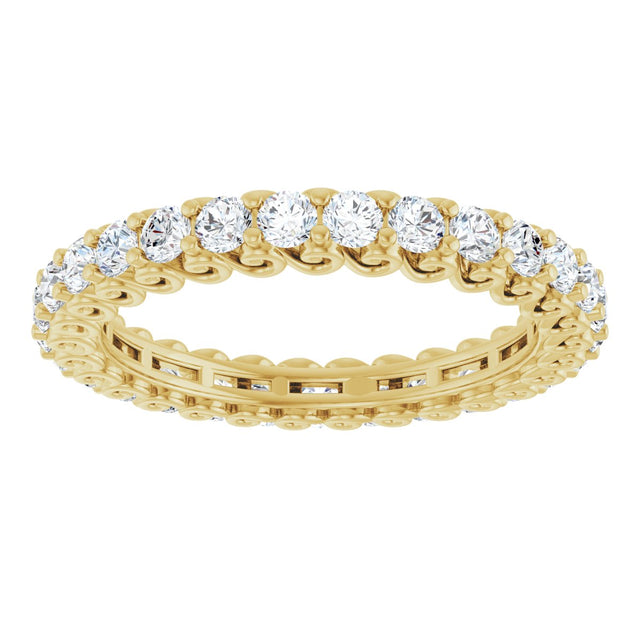 14K Gold Round Natural Diamond Sculptural Eternity Band - 2mm Stones - Yellow Gold - view 3