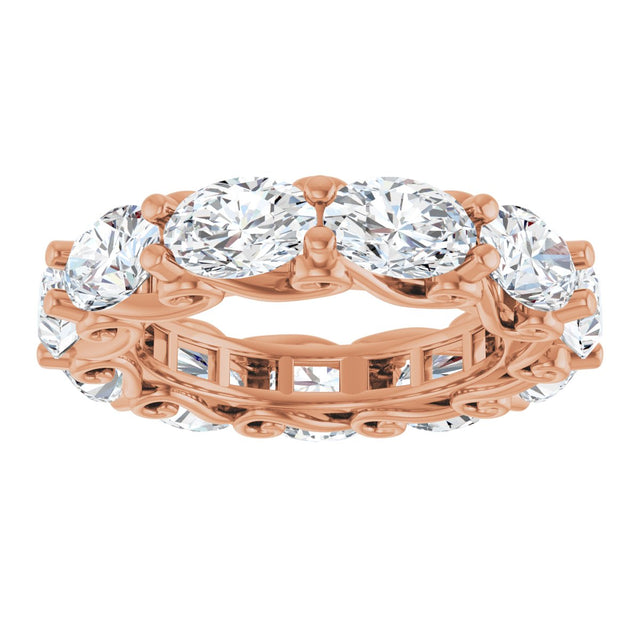 14K Gold Oval Natural Diamond Sculptural Eternity Band - 6x4mm Stones - Rose Gold - view 3