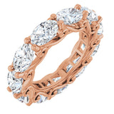 14K Gold Oval Natural Diamond Sculptural Eternity Band - 6x4mm Stones - Rose Gold