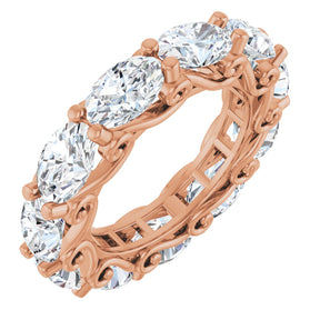 14K Gold Oval Natural Diamond Sculptural Eternity Band - 6x4mm Stones - Rose Gold