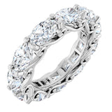 14K Gold Oval Natural Diamond Sculptural Eternity Band - 6x4mm Stones - White Gold