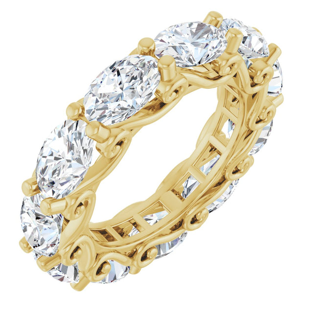 14K Gold Oval Natural Diamond Sculptural Eternity Band - 6x4mm Stones - Yellow Gold