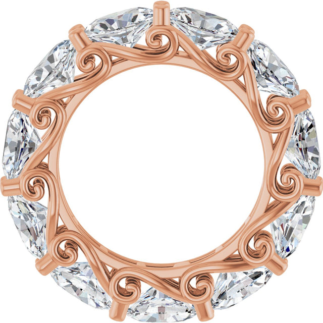 14K Gold Oval Natural Diamond Sculptural Eternity Band - 6x4mm Stones - Rose Gold - view 2