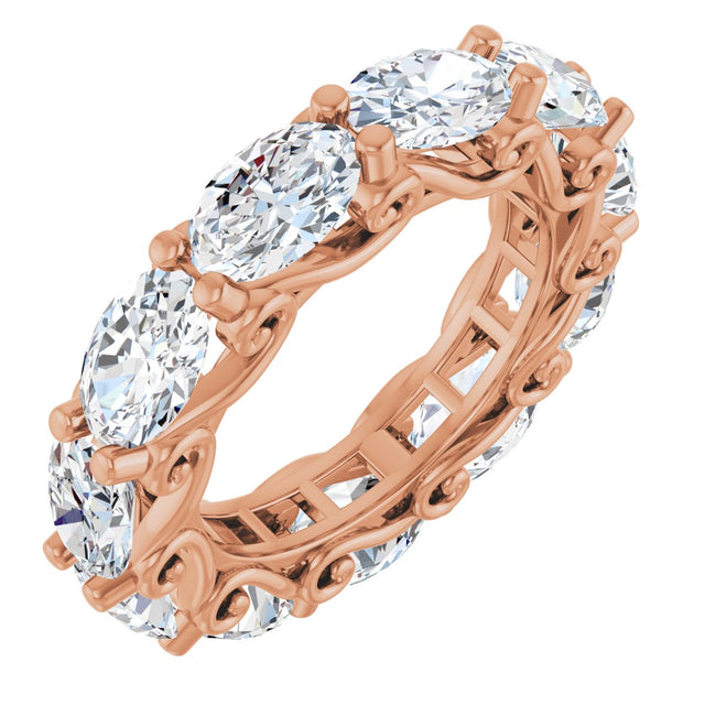 14K Gold Oval Lab-Grown Diamond Sculptural Eternity Band - 6x4mm Stones - Rose Gold