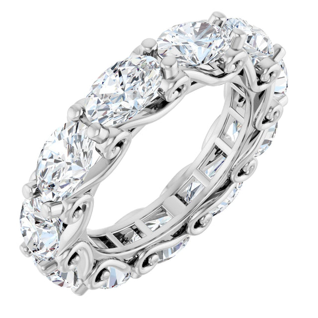 14K Gold Oval Lab-Grown Diamond Sculptural Eternity Band - 6x4mm Stones - White Gold