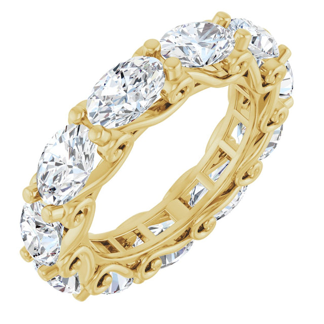 14K Gold Oval Lab-Grown Diamond Sculptural Eternity Band - 6x4mm Stones - Yellow Gold