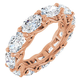 14K Gold Oval Lab-Grown Diamond Sculptural Eternity Band - 6x4mm Stones - Rose Gold