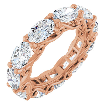 14K Gold Oval Lab-Grown Diamond Sculptural Eternity Band - 6x4mm Stones - Rose Gold