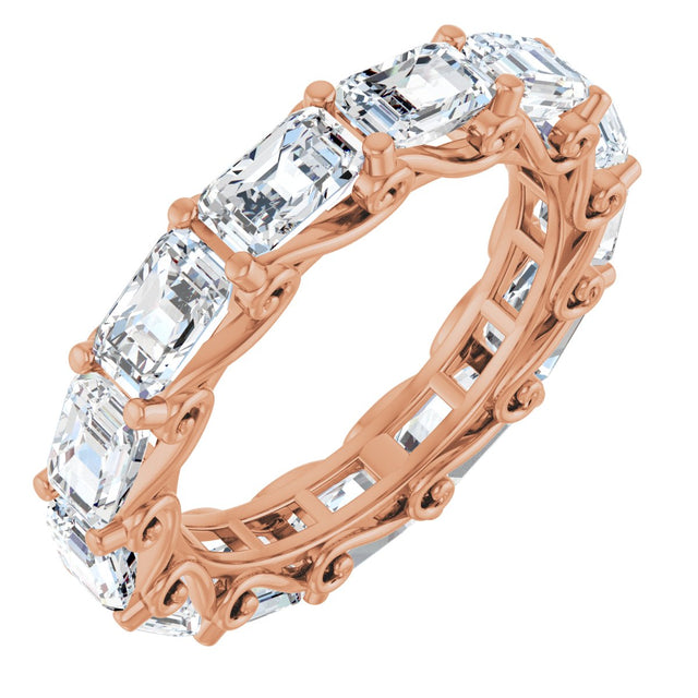 14K Gold Emerald Natural Diamond Sculptural Eternity Band - 5x3.5mm Stones - Rose Gold