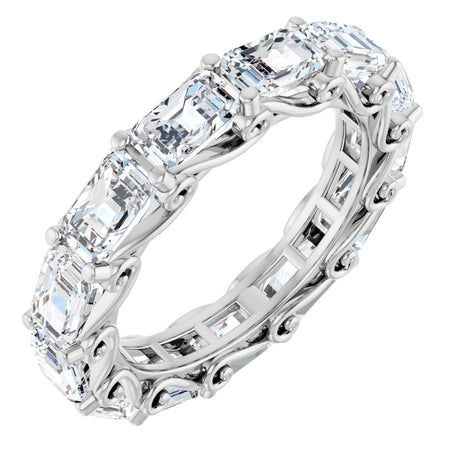 14K Gold Emerald Lab-Grown Diamond Sculptural Eternity Band - 5x3.5mm Stones - White Gold