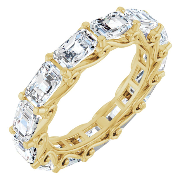14K Gold Emerald Lab-Grown Diamond Sculptural Eternity Band - 5x3.5mm Stones - Yellow Gold