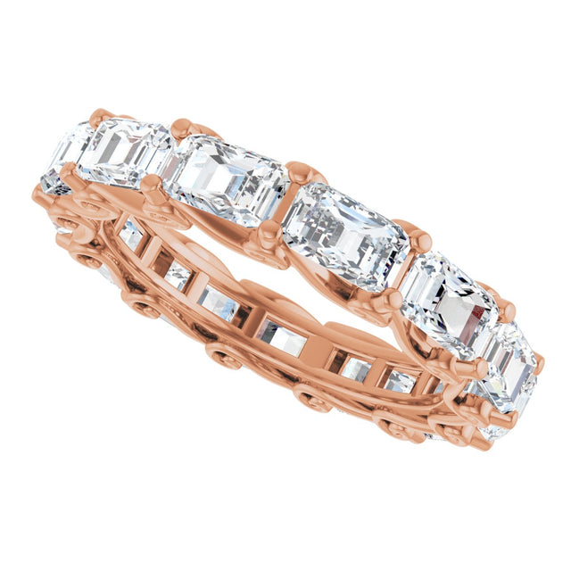 14K Gold Emerald Lab-Grown Diamond Sculptural Eternity Band - 5x3.5mm Stones - Rose Gold - view 5