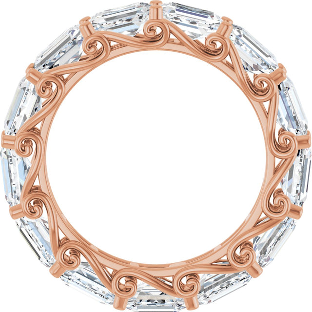 14K Gold Emerald Lab-Grown Diamond Sculptural Eternity Band - 5x3.5mm Stones - Rose Gold - view 2
