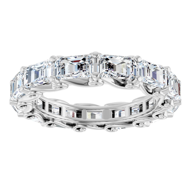 14K Gold Emerald Natural Diamond Sculptural Eternity Band - 5x3.5mm Stones - White Gold - view 3