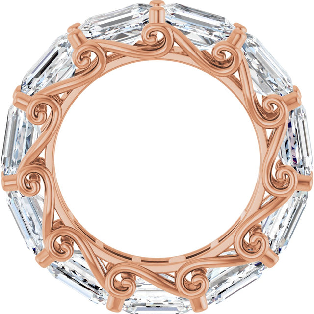 14K Gold Emerald Lab-Grown Diamond Sculptural Eternity Band - 5.8x4.2mm Stones - Rose Gold - view 2