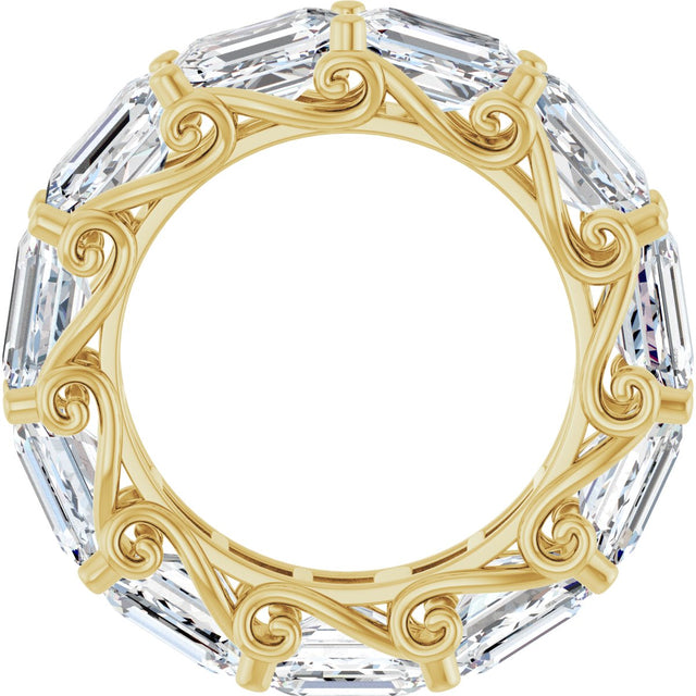 14K Gold Emerald Natural Diamond Sculptural Eternity Band - 5.8x4.2mm Stones - Yellow Gold - view 2