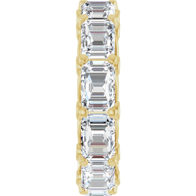 14K Gold Emerald Natural Diamond Sculptural Eternity Band - 5.8x4.2mm Stones - Yellow Gold - view 4