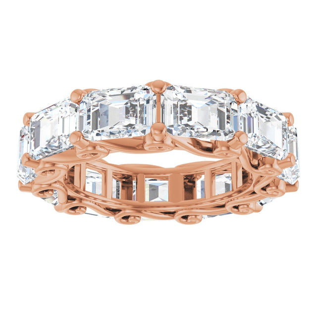 14K Gold Emerald Natural Diamond Sculptural Eternity Band - 5.8x4.2mm Stones - Rose Gold - view 3