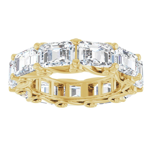 14K Gold Emerald Natural Diamond Sculptural Eternity Band - 5.8x4.2mm Stones - Yellow Gold - view 3