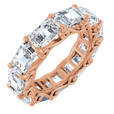 14K Gold Emerald Natural Diamond Sculptural Eternity Band - 5.8x4.2mm Stones - Rose Gold