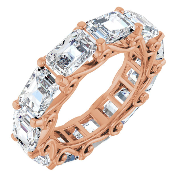 14K Gold Emerald Natural Diamond Sculptural Eternity Band - 5.8x4.2mm Stones - Rose Gold