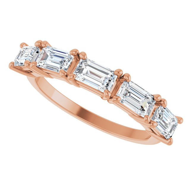 14K Gold Emerald Lab-Grown Diamond Five-Stone Anniversary Band - 1 3/4 CTW - Rose Gold - view 5