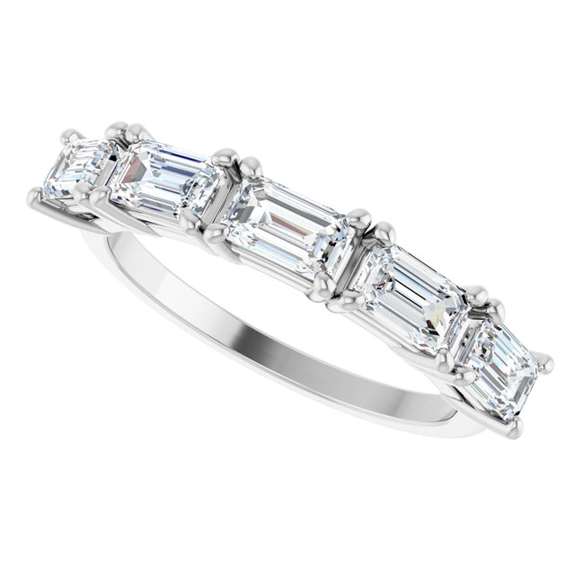 14K Gold Emerald Natural Diamond Five-Stone Anniversary Band - 3 CTW - White Gold - view 5