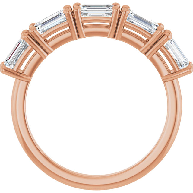 14K Gold Emerald Natural Diamond Five-Stone Anniversary Band - 3 CTW - Rose Gold - view 2