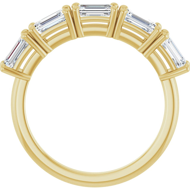 14K Gold Emerald Natural Diamond Five-Stone Anniversary Band - 3 CTW - Yellow Gold - view 2