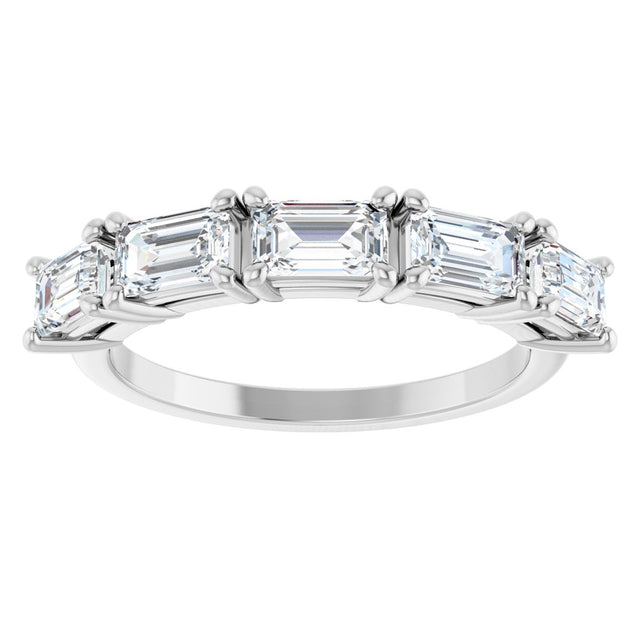 14K Gold Emerald Lab-Grown Diamond Five-Stone Anniversary Band - 1 3/4 CTW - White Gold - view 3