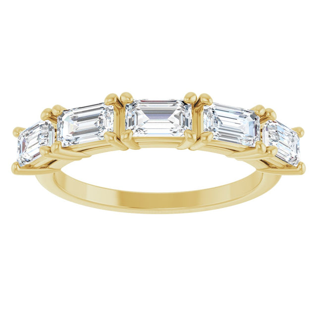 14K Gold Emerald Natural Diamond Five-Stone Anniversary Band - 3 CTW - Yellow Gold - view 3