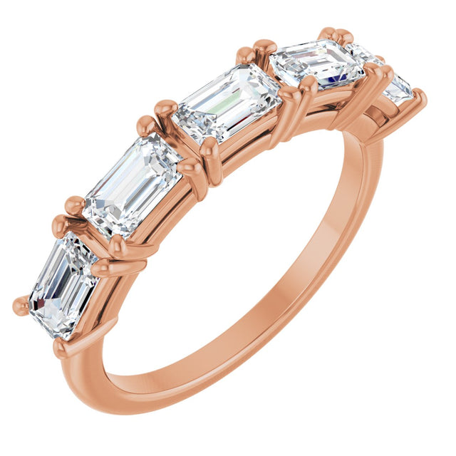 14K Gold Emerald Natural Diamond Five-Stone Anniversary Band - 3 CTW - Rose Gold